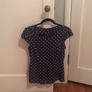 Navy and white polkadot peplum top